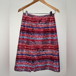 Tory Burch Vibrant Red and Blue Mouline Silk A-Line Skirt Size 2